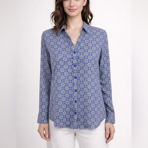 Express The Portofino Original Fit Geometric Print Button Front Blouse